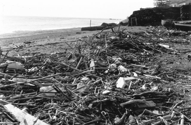 Spiaggia dopo il mare mosso d&#039;inverno